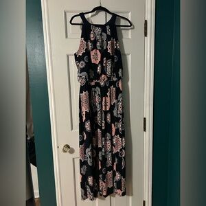 Robbie Bee Navy and Pink Floral Maxi Dress